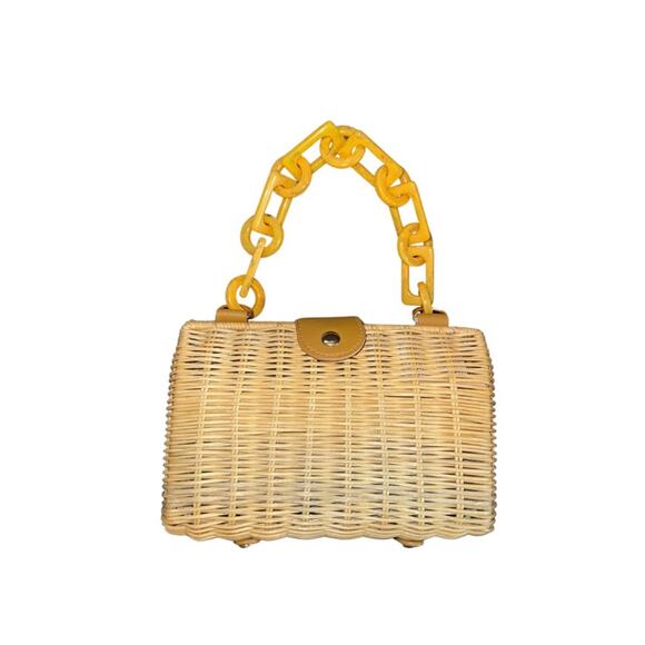BTB Los Angeles Page Wicker Straw Clutch purse Resin Strap Vacation Summer NWT - Picture 1 of 5